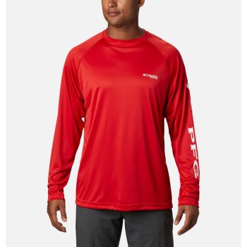 Columbia PFG Terminal Tackle Long Sleeve, Sudaderas Rojos Blancos Para Hombre | 631084-CWU